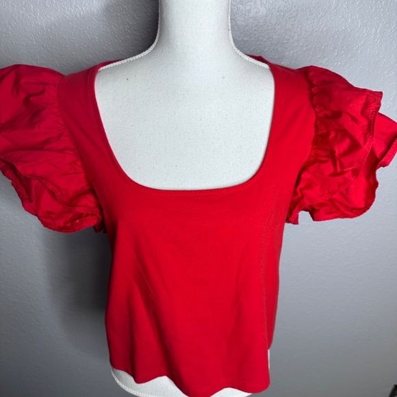 A New Day Red top with ruffle sleeves XL - Picture 6 of 7